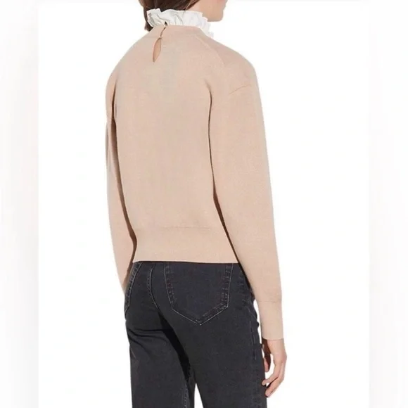 Sandro Lucille Ruffled Collar Monogram Embroidered Beige Sweater GUC - Picture 2 of 5